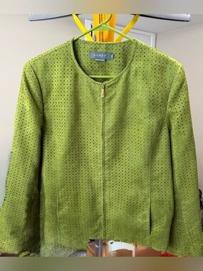 Koret Women’s Textured Zip Front Jacket Size 14 Lime Green Turquoise Fully Lined